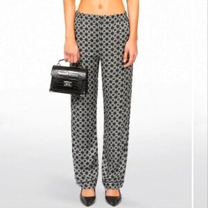 Kooples Black & White Chain Link Pull-On  Patterned Trousers With Elastic Waist